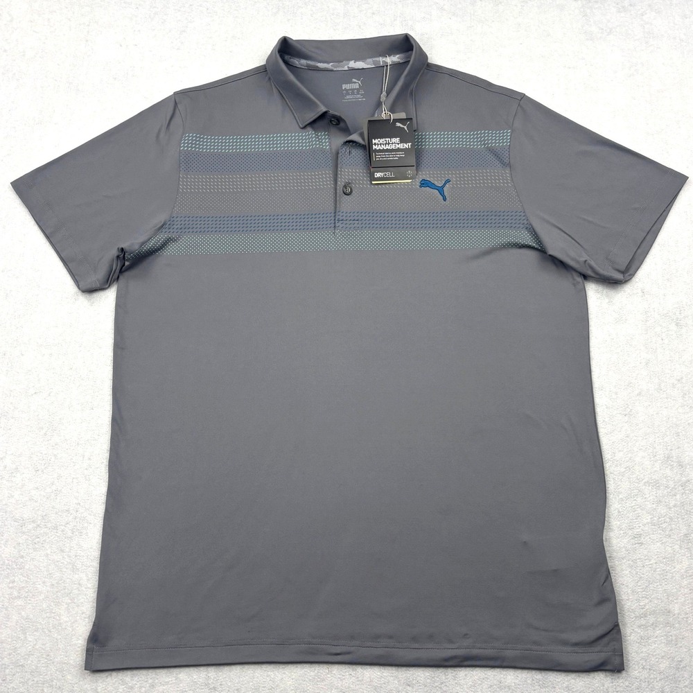 NWT Puma Road Map Golf Polo Shirt Mens L Quiet Shade Gray DryCELL Top 597568-02